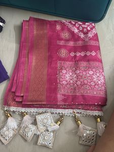 Beautiful Pink Saree with Tassels