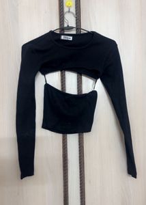 Black Cutout Long Sleeve Top