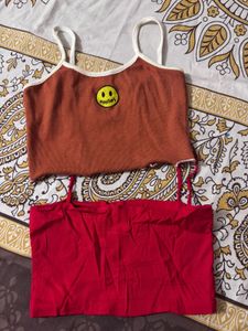 Pack of 2 Smiley Face Tank Top & Red Camisole