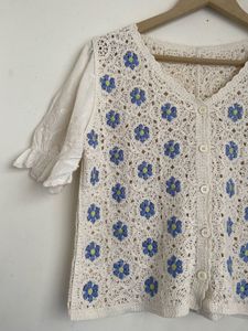 Chic Crochet Floral Button-Up top