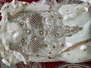 Long Frock Full Golden &amp; With Stone Work.size Xl