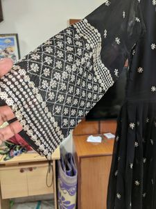 Black Faux Georgette Gown With Kalamkari Duppata