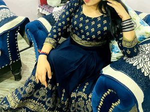 Elegant Navy &amp; Gold Anarkali
