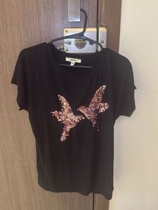 Sparkling Bird Sequin Black T-Shirt