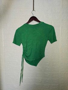 Green Asymmetrical Cut-Out Ruched Top
