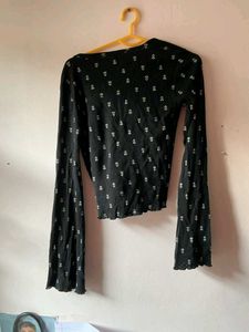 Black Floral Print Long Sleeve Top
