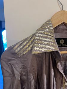 Embellished Grey Kurta Set with matching potli