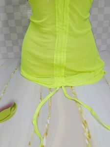 (472)Neon Yellow Ruched Tank Top