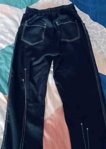 Stylish High-Waisted Contrast Stitch Trousers