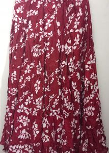 Maroon Floral Print Maxi Skirt