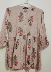 Tan Color Full Sleeves Cotton Top For Girl