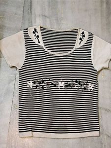 Striped Top with Floral Embroidery (FREE DELIVERY)