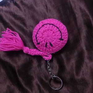 Cute Pink Smiley Crochet Keychain with Tassel