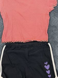 Forever 21 Coral Ribbed Crop Top &amp; Black Shorts Se