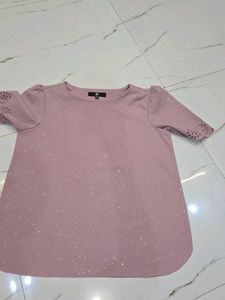 Mauve Shimmer Top with Laser-Cut Floral Slee