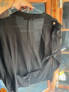 Stylish Black Blazer with Lace Detail