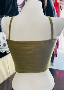 Olive Ribbed Crisscross Halter Top