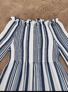 set of two Blue &amp; White Striped Off-Shoulder To