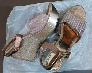 Sparkly Gold Wedge Heel Sandals