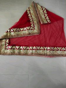 Red Embroidered Net Dupatta
