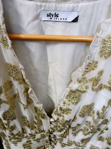 Style Island Chic Gold Floral Print Tiered Dress