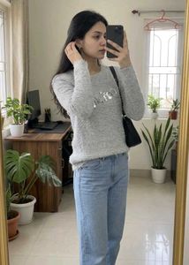 Cozy Grey Sequin Detail Sweater