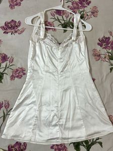 Lace Trim Satin Dress