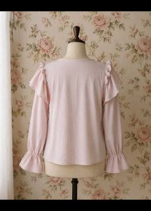 Chic Ruffled Pink Long Sleeve Top