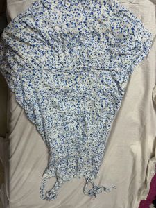 Blue &amp; White Floral Smocked Flowy Midi Dress