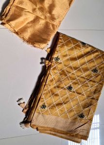 Elegant Gold Embroidered Saree