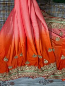 Orange Embroidered Silk Saree with Blouse