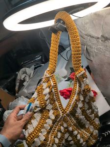 Handcrafted Crochet Tote Bag, Cotton and Jute,