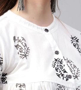 White Block Print Kurta Top