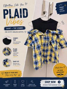 Yellow & Blue Plaid Cold Shoulder Top