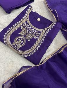 Purple Embroidered Kurta Set totally new