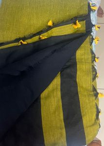 linen cotton parrot green Saree