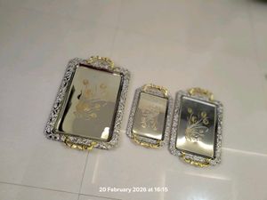 Decorative Silver &amp; Gold Serving Tray 3pic