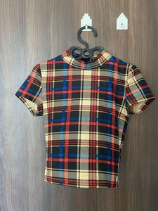 Plaid Mock Neck Top