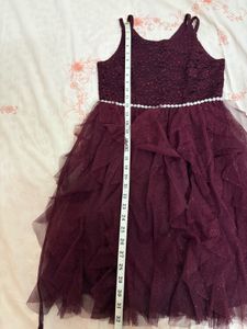 shimmery burgundy ruffle party dress for girls