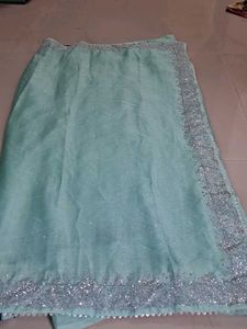 Beautiful Sequined Teal Saree