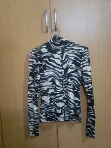 Zebra Print Turtleneck Top