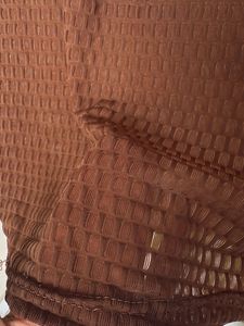 Brown Textured Long Sleeve Top (see through)