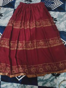 Women Printed Flared Maroon Skirt