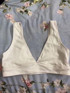 White Ribbed V-Neck Bralette