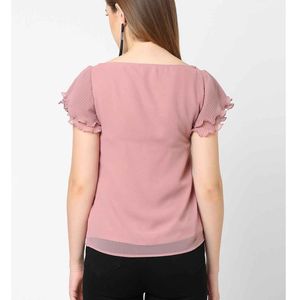 New-Chic Rose Pink Pleated Sleeve Top