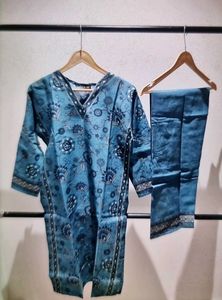 Blue Printed Kurta Palazzo Set
