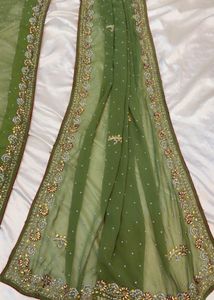 Embellished Olive Green Saree