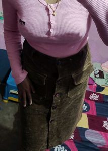 Velvet Button-Down Skirt