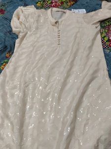 Cream Sequined Kurta