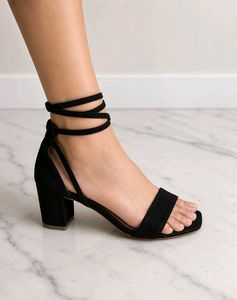 Black Suede strappy Lace-Up Block Heels